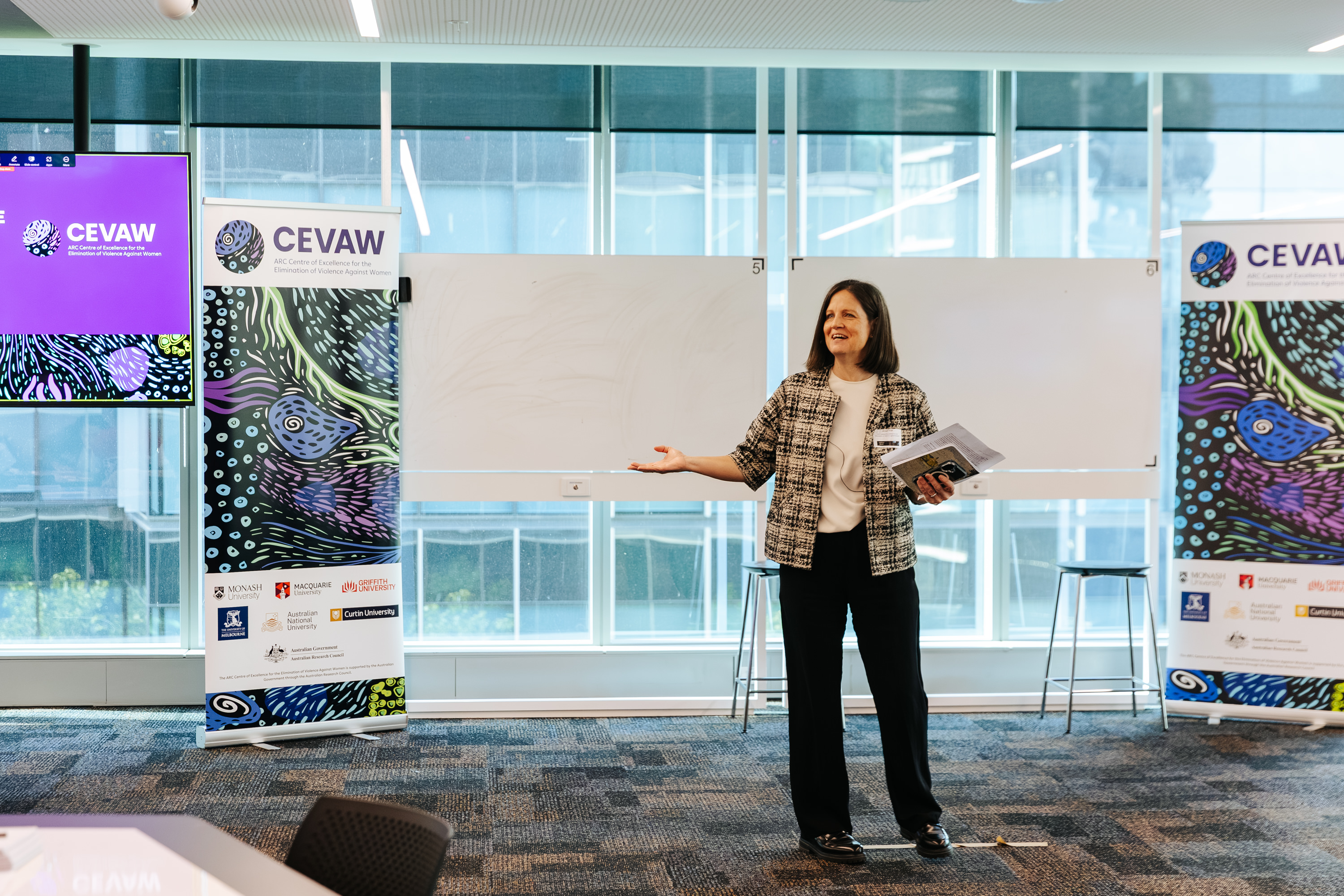 Professor Jacqui True presenting at a CEVAW event